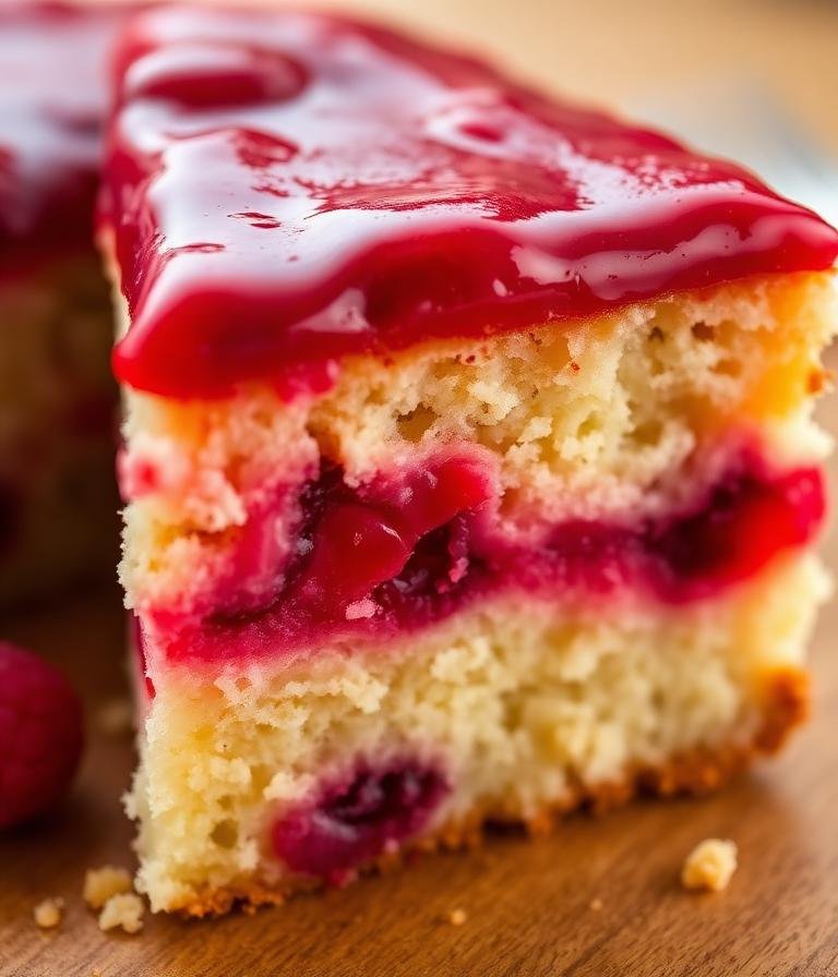 Rebanada de pastel con glaseado brillante de frambuesa