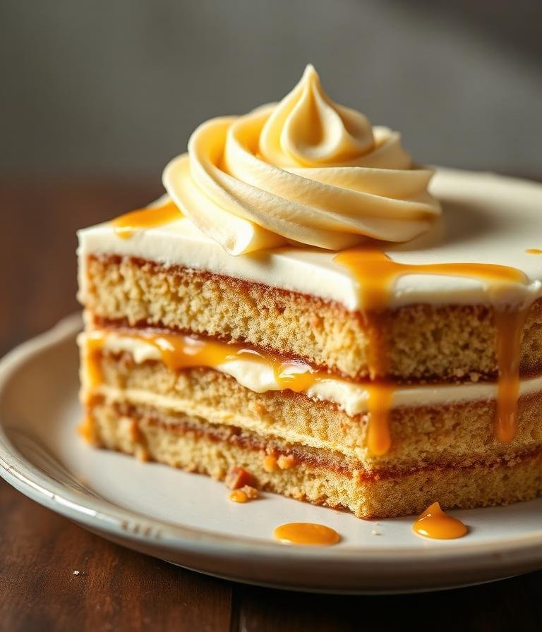 Pastel de vainilla y caramelo con espiral de crema